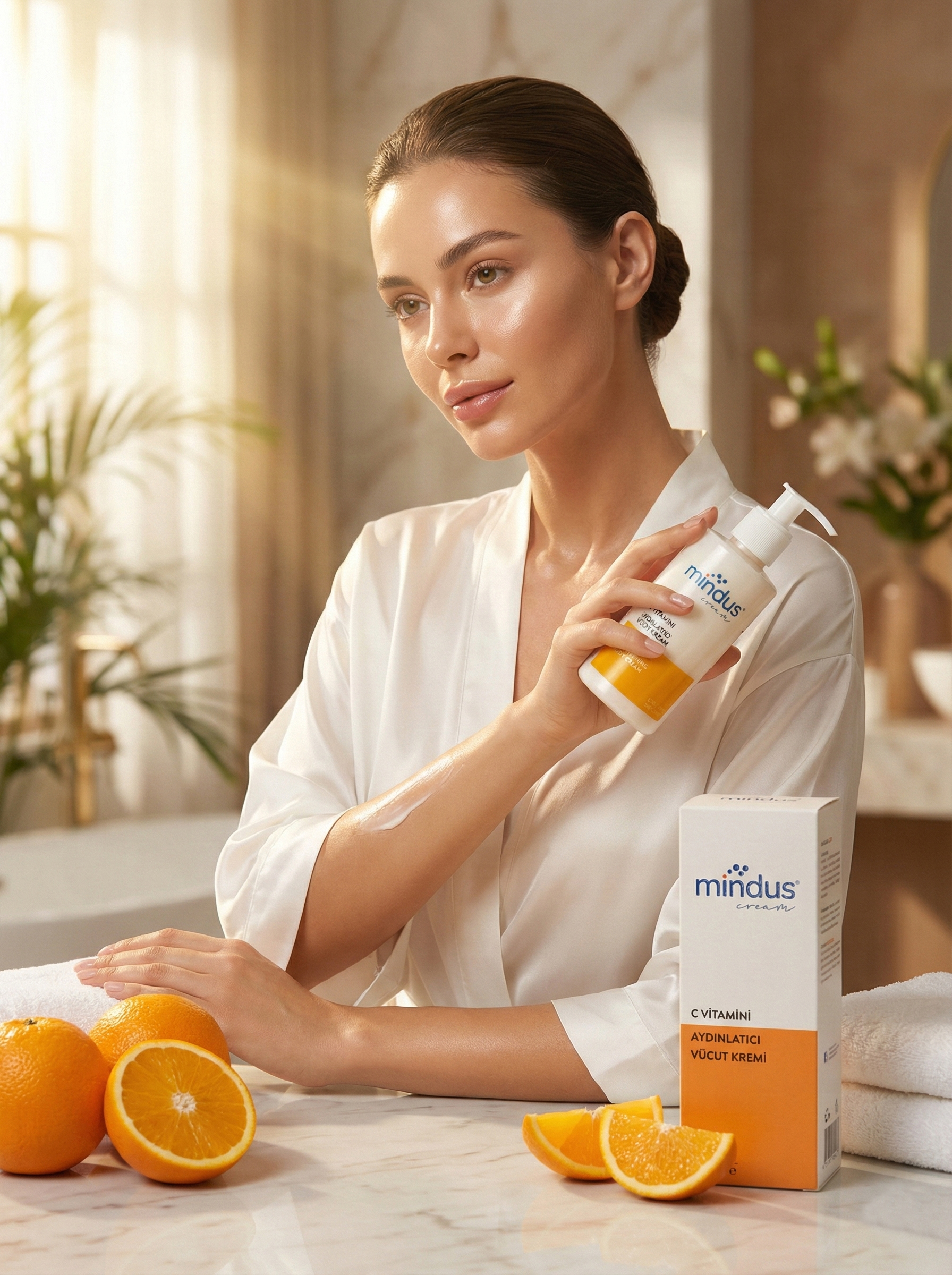 Mindus Cilt Aydınlatıcı, Ton Eşitleyici, Nemlendirici C Vitamini Vücut Kremi 200 ml